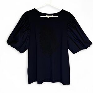 Chico’s Size 3 (XL) Puff Sleeve Top Dark Blue Good Condition